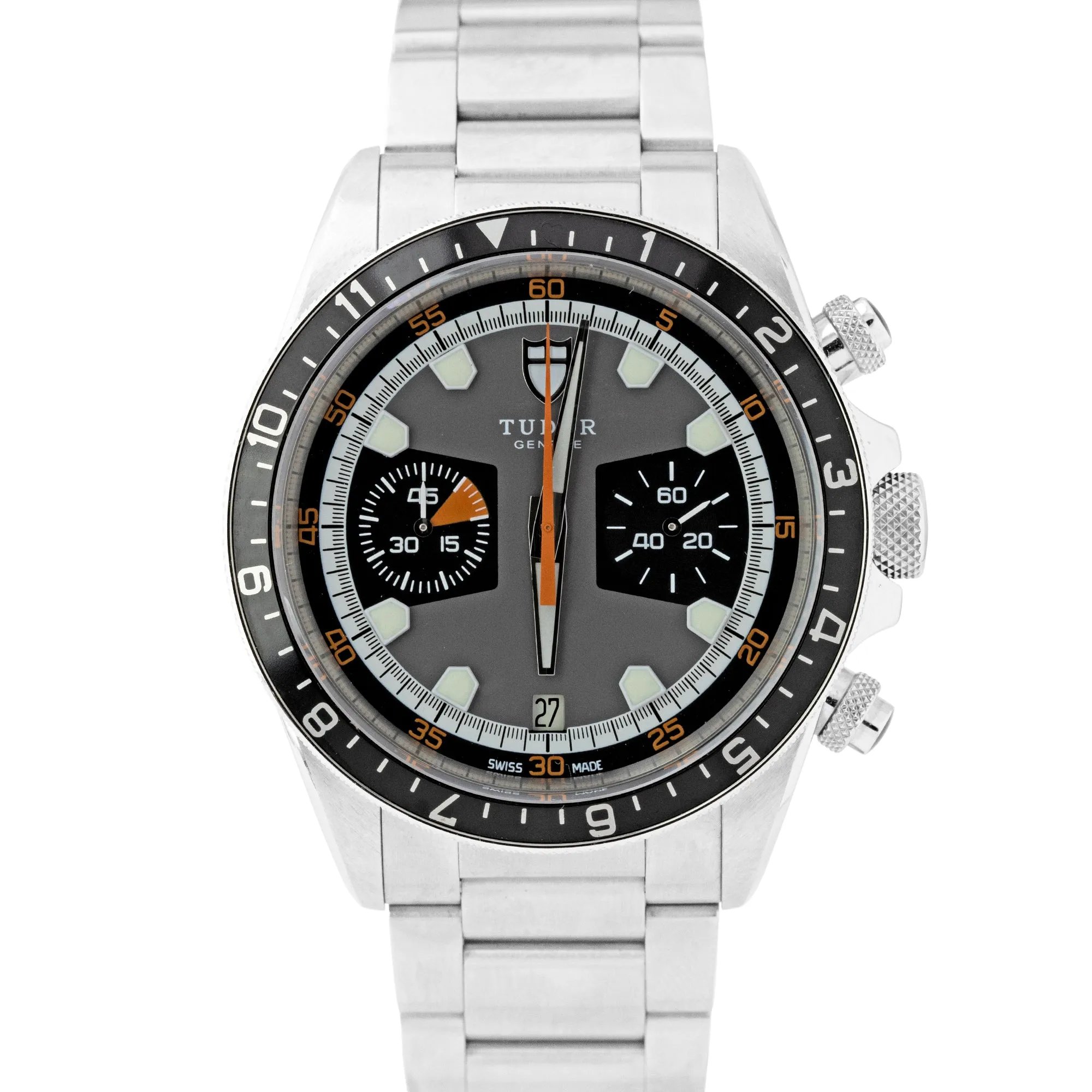STICKERED Tudor Heritage Chrono Grey Stainless Steel Chronograph Watch 70330 N