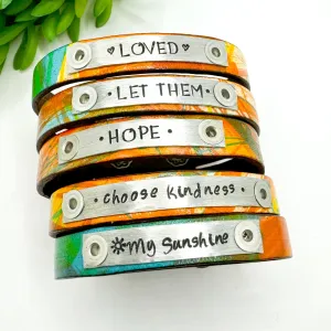 Sundown Splash | 5 Phrases | Leather Skinny Bracelet | Adjustable