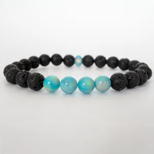 Teal Rainbow Opalescence & Lava Stone Beaded Bracelet