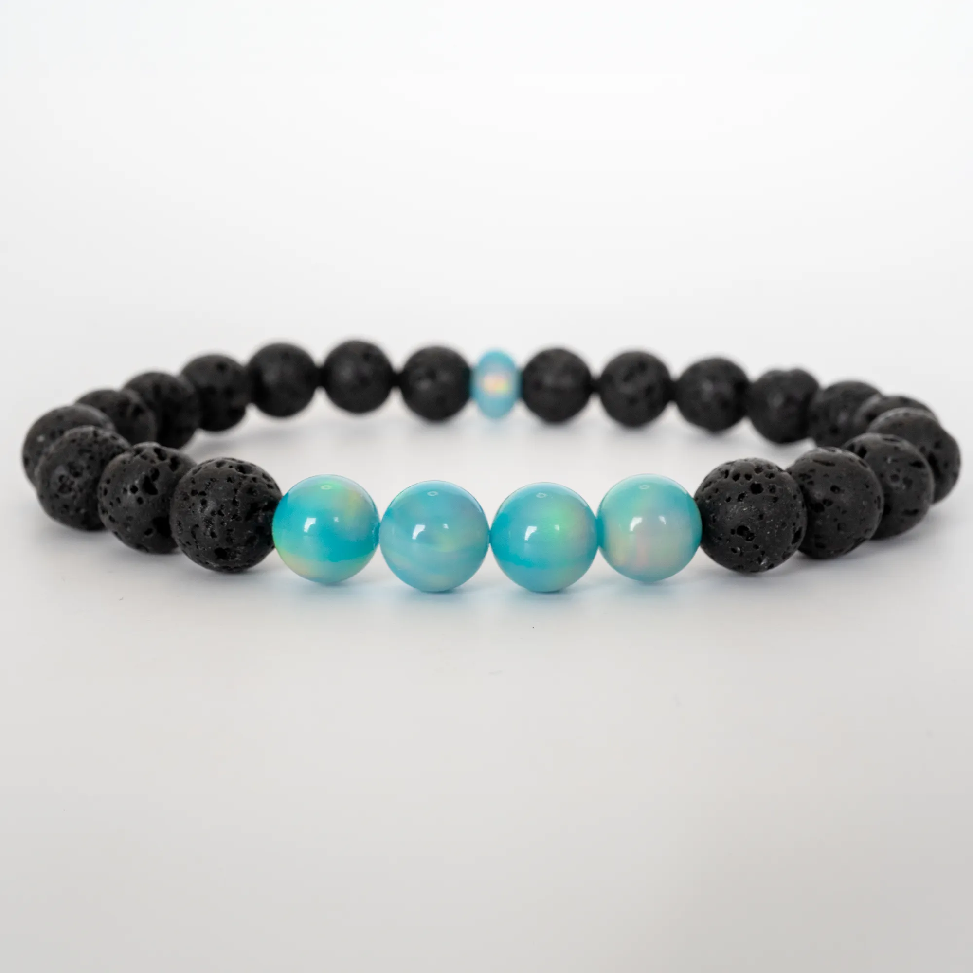 Teal Rainbow Opalescence & Lava Stone Beaded Bracelet
