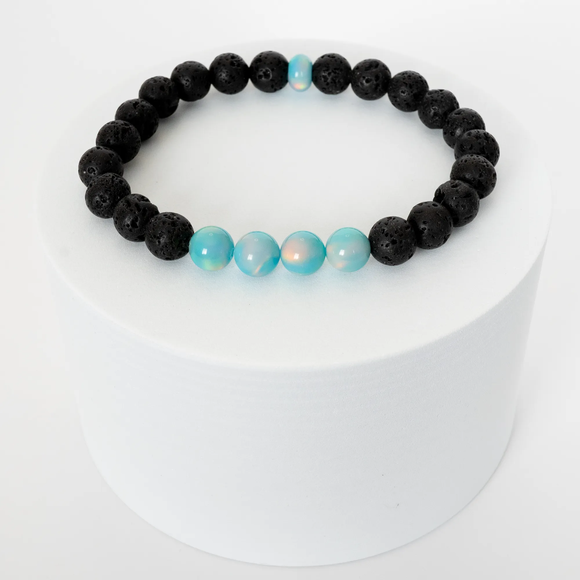 Teal Rainbow Opalescence & Lava Stone Beaded Bracelet