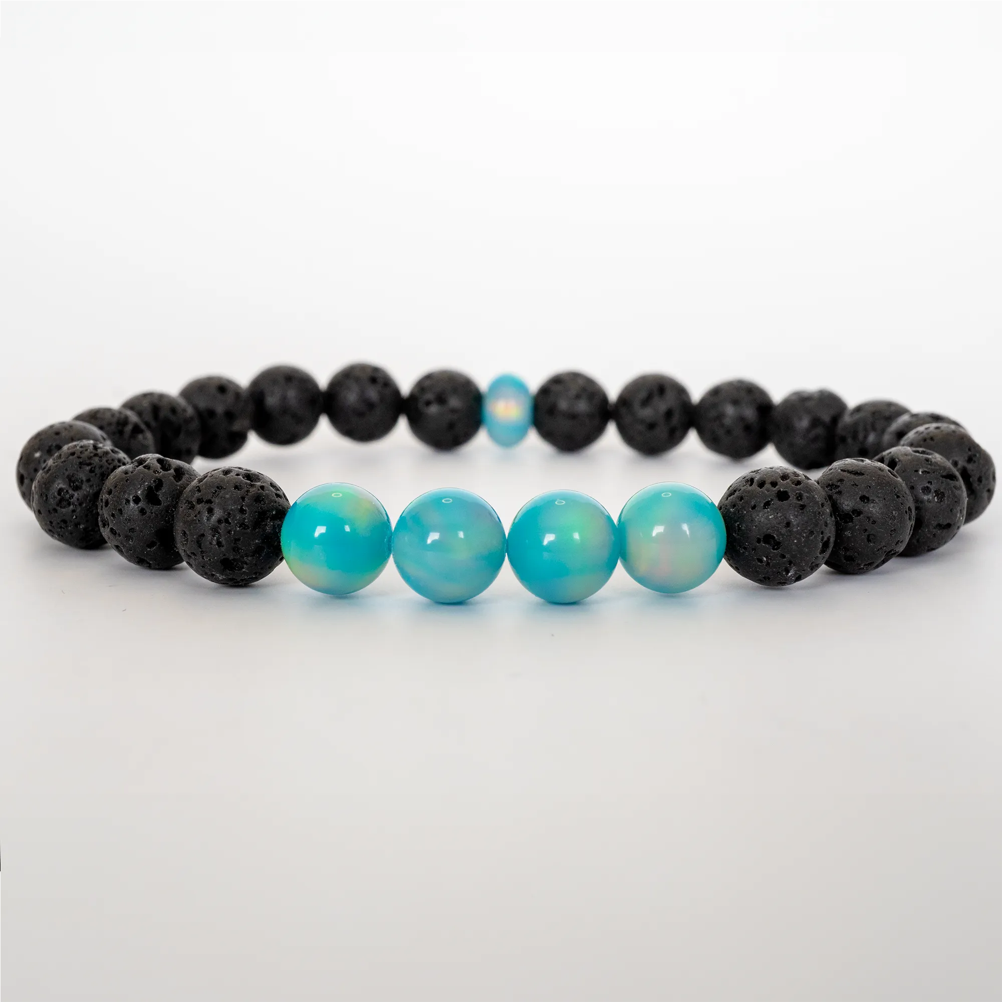 Teal Rainbow Opalescence & Lava Stone Beaded Bracelet