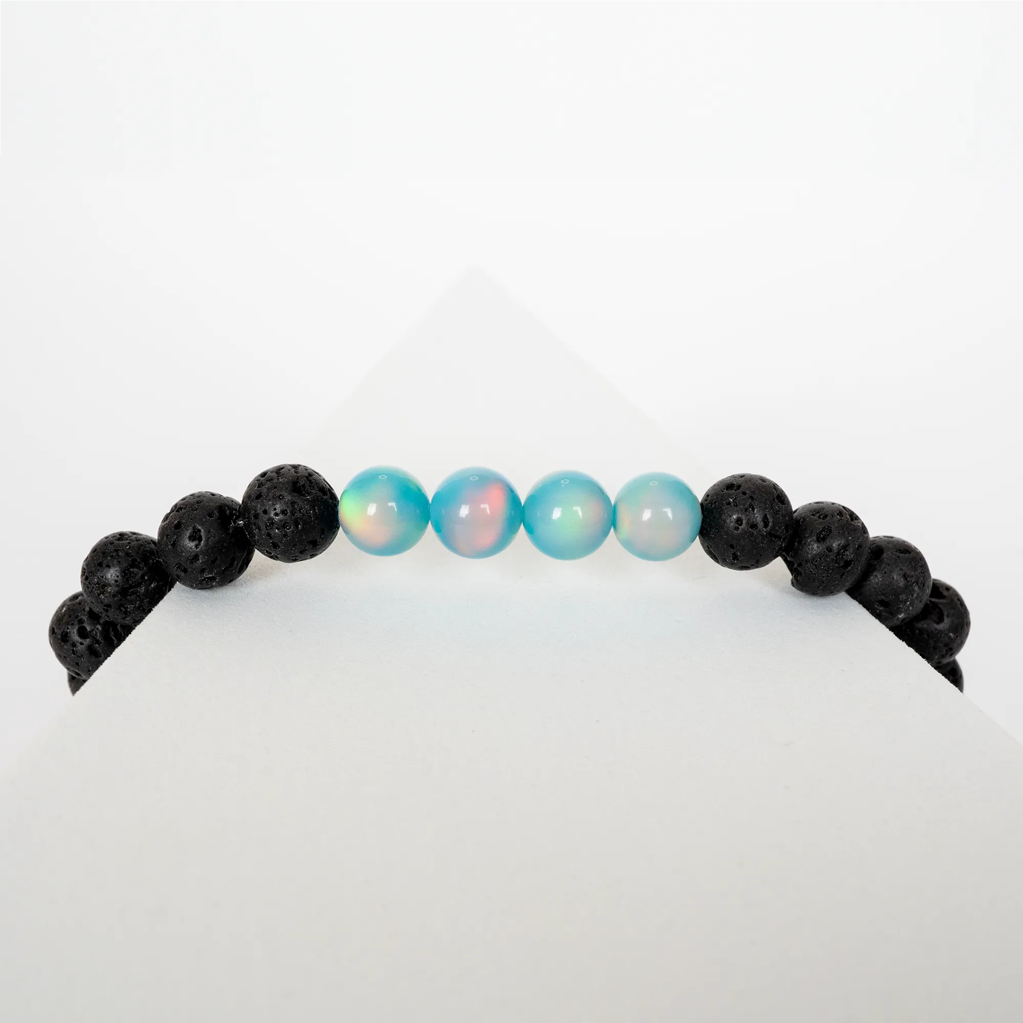 Teal Rainbow Opalescence & Lava Stone Beaded Bracelet