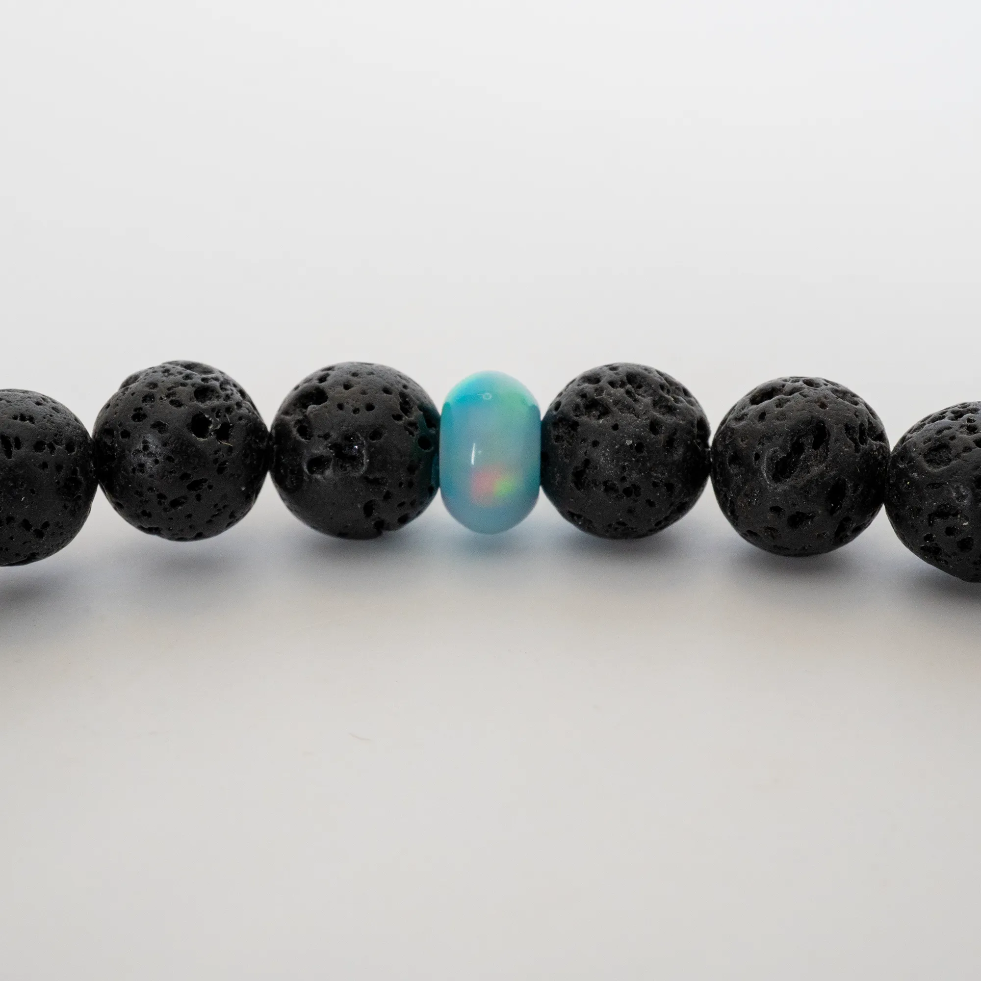 Teal Rainbow Opalescence & Lava Stone Beaded Bracelet