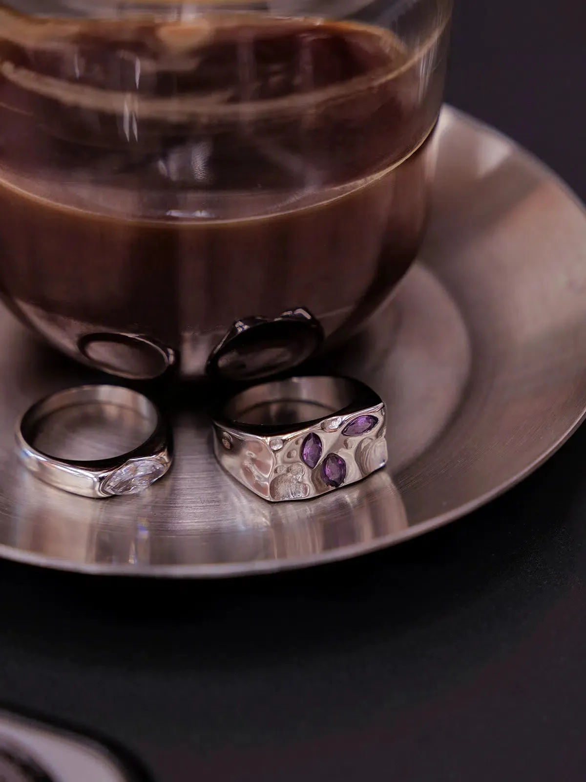 Three-eye Purple Diamond Rings