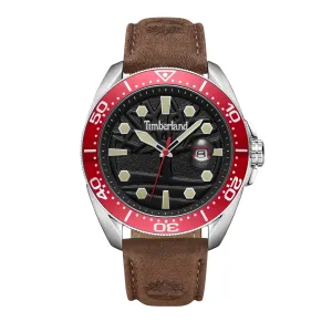 Timberland Carrigan Black Dial Red bezel Leather Strap Men's watch