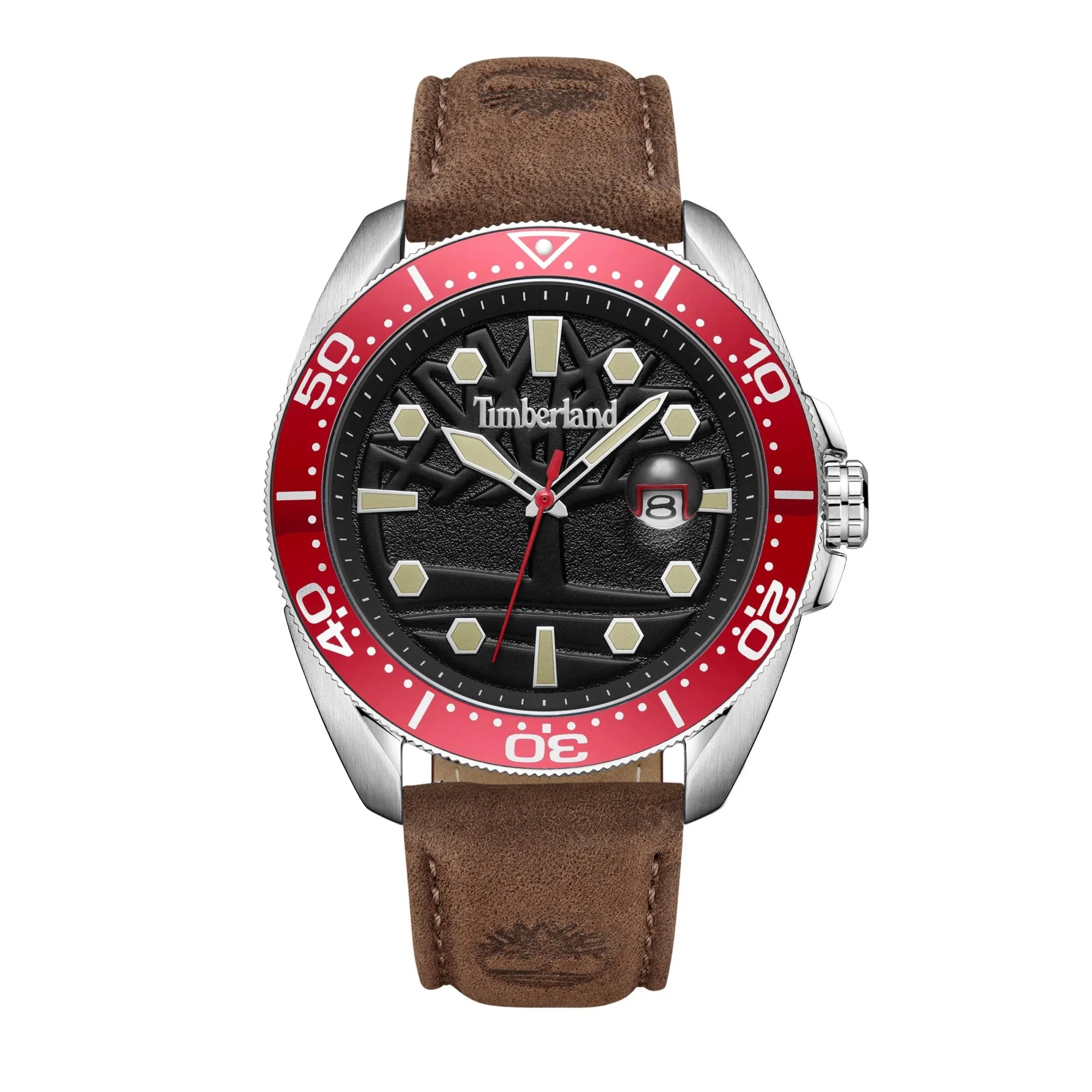 Timberland Carrigan Black Dial Red bezel Leather Strap Men's watch