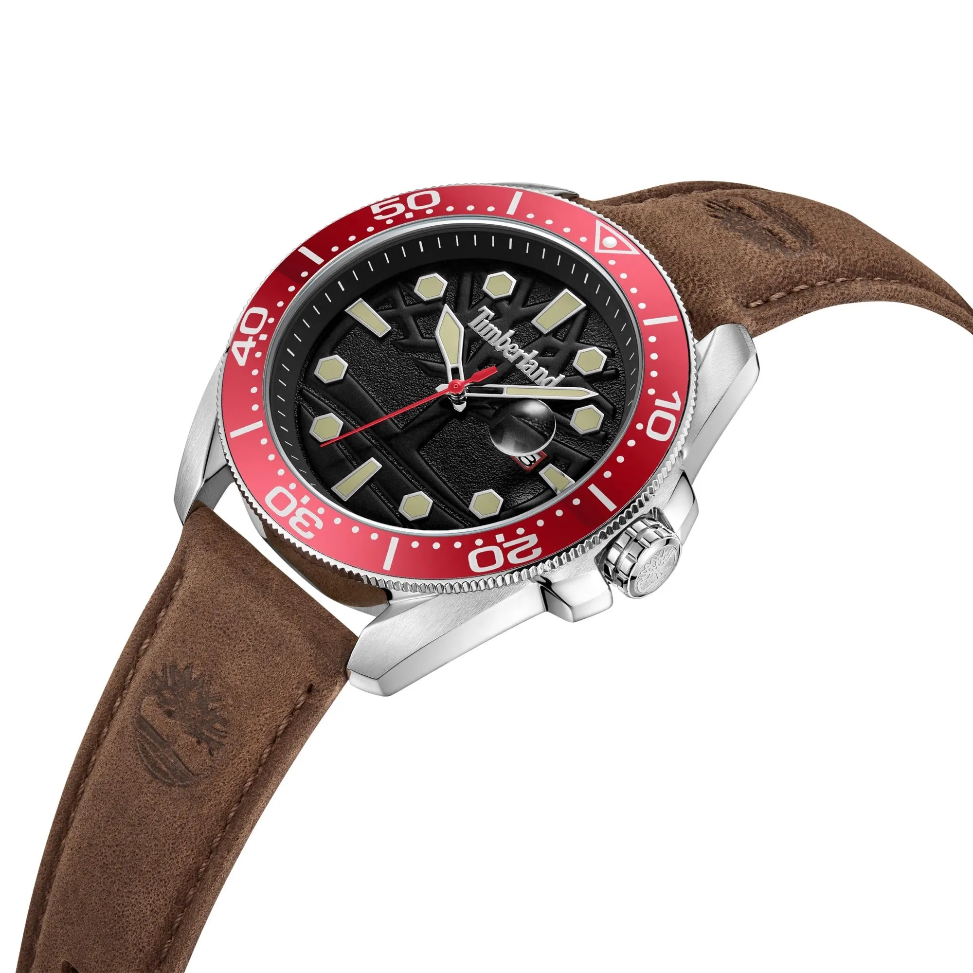 Timberland Carrigan Black Dial Red bezel Leather Strap Men's watch