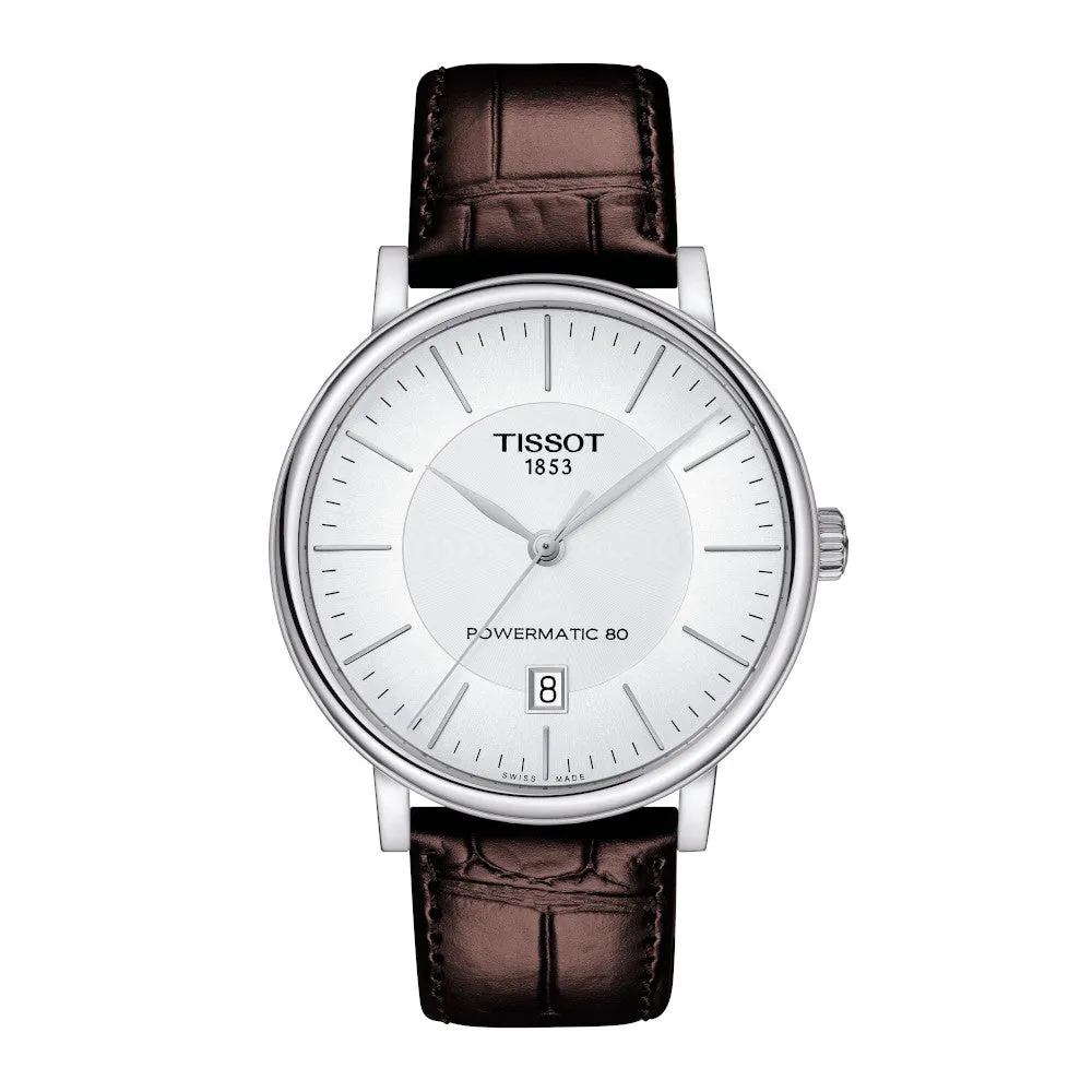 Tissot Carson Premium Powermatic 80 Mens Stainless Steel Brown Leather Strap Watch