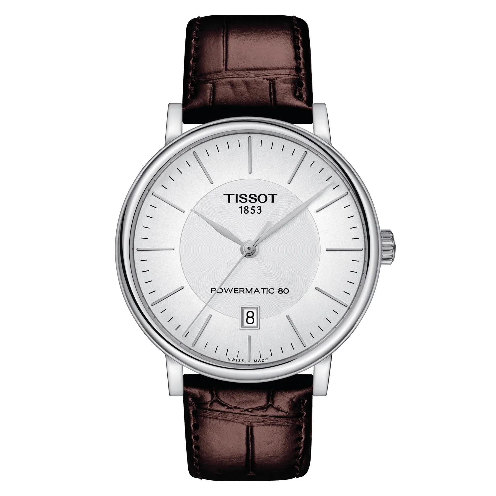 Tissot Carson Premium Powermatic 80 Mens Stainless Steel Brown Leather Strap Watch