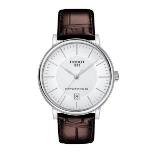 Tissot Carson Premium Powermatic 80 Mens Stainless Steel Brown Leather Strap Watch