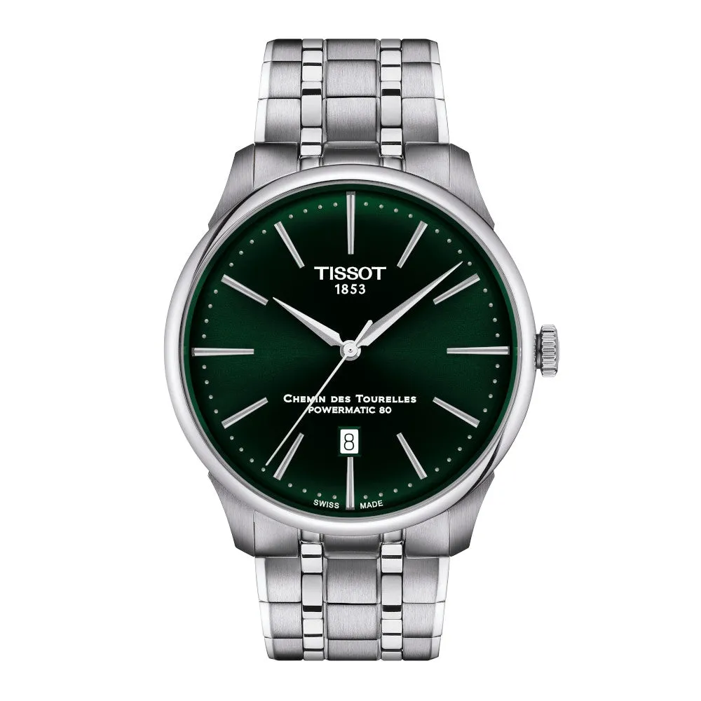 Tissot Chemin Des Tourelles Powermatic Mens Stainless Steel Green Dial Watch