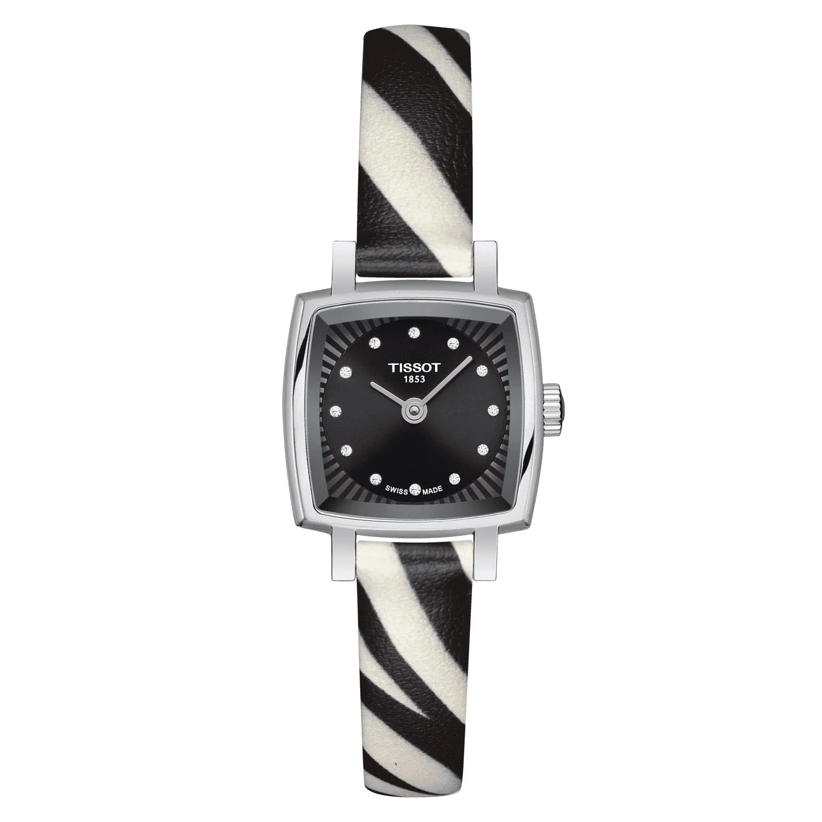 Tissot Lovely Ladies Square Stainless Steel Diamond and Black Dial Leather Strap Watch