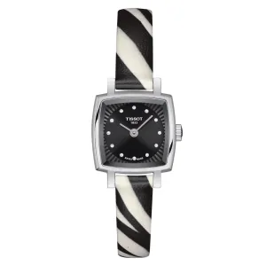 Tissot Lovely Ladies Square Stainless Steel Diamond and Black Dial Leather Strap Watch