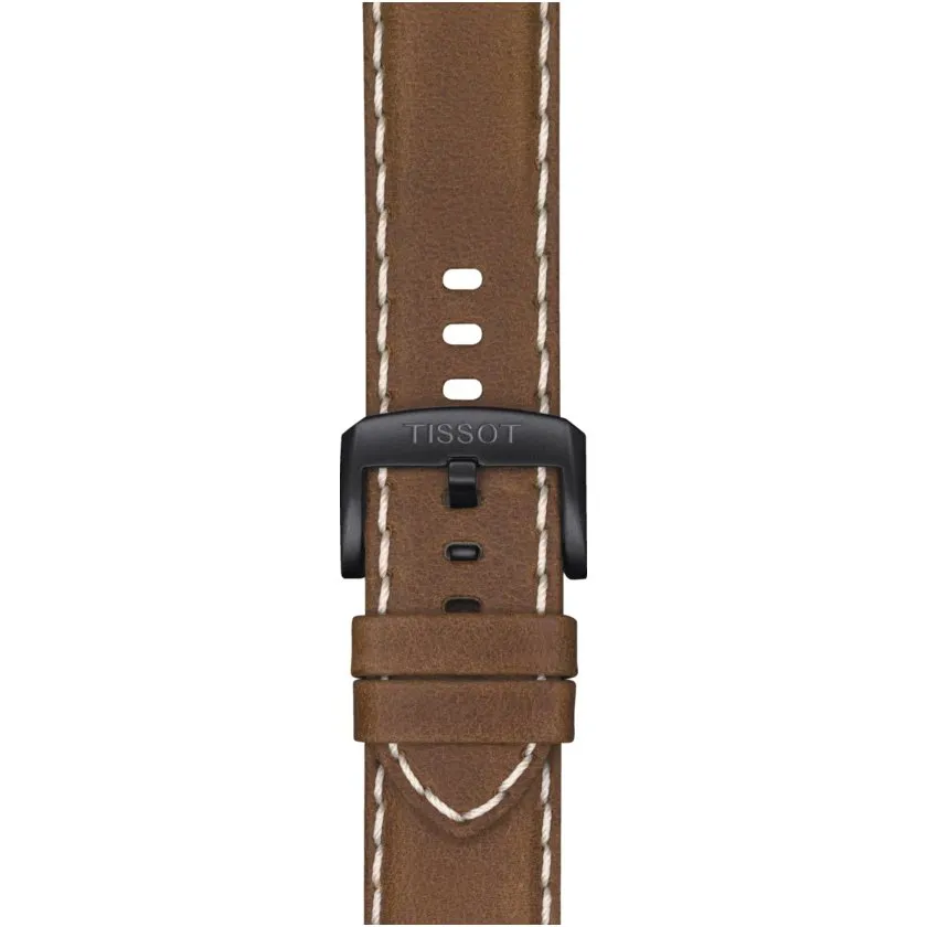 Tissot Supersport Chronograph Mens Black Tone Black Dial Beige Leather Strap Watch