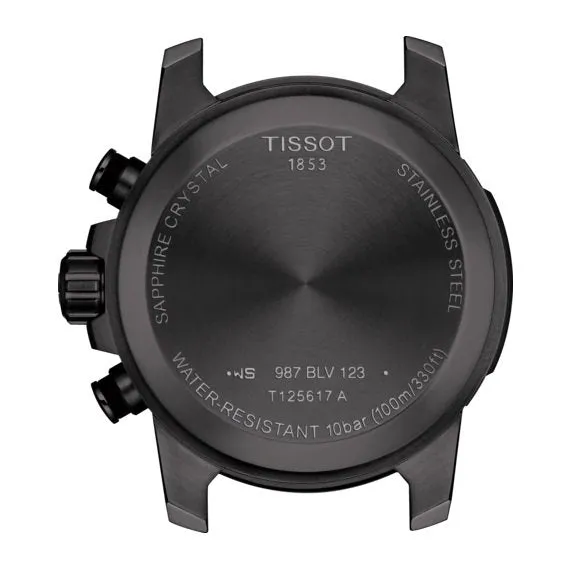 Tissot Supersport Chronograph Mens Black Tone Black Dial Beige Leather Strap Watch