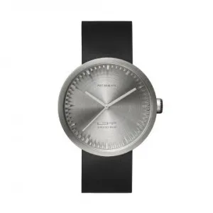 Tube watch D38 steel with black leather strap