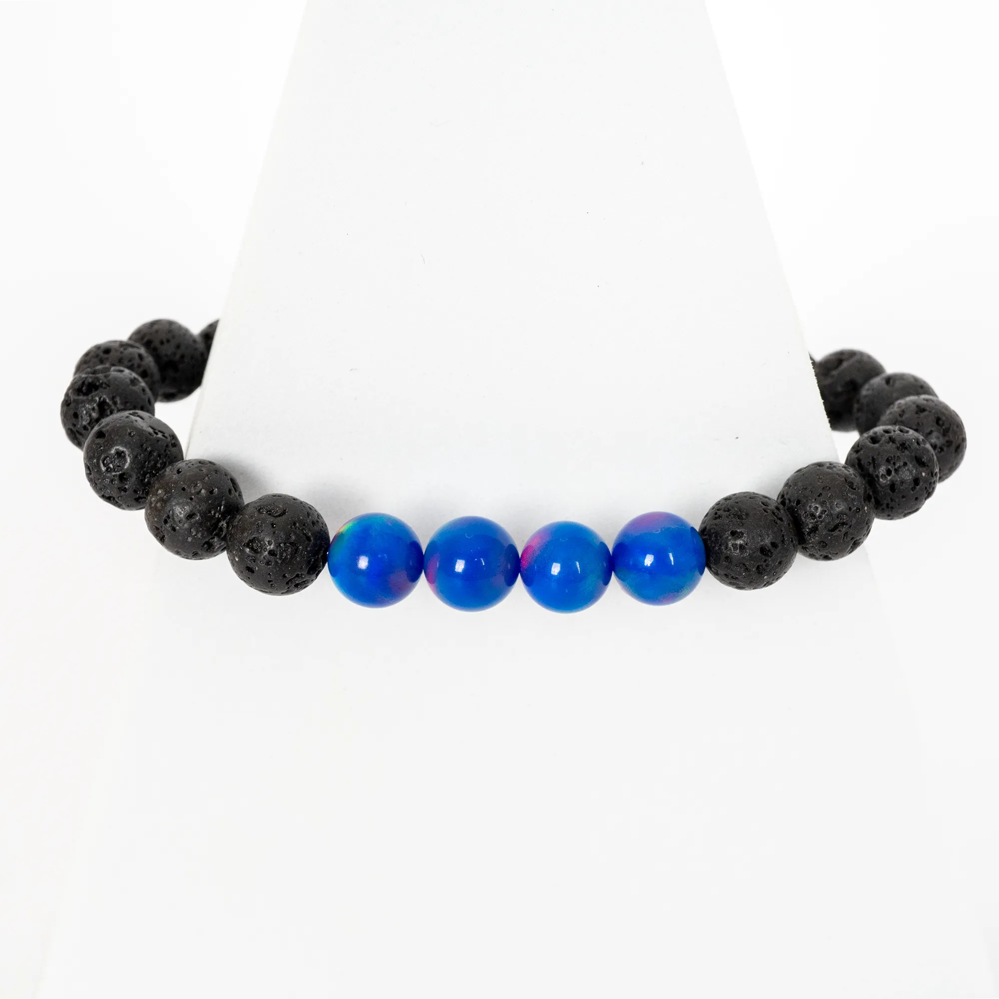 Twilight Opalescence & Lava Stone Beaded Bracelet