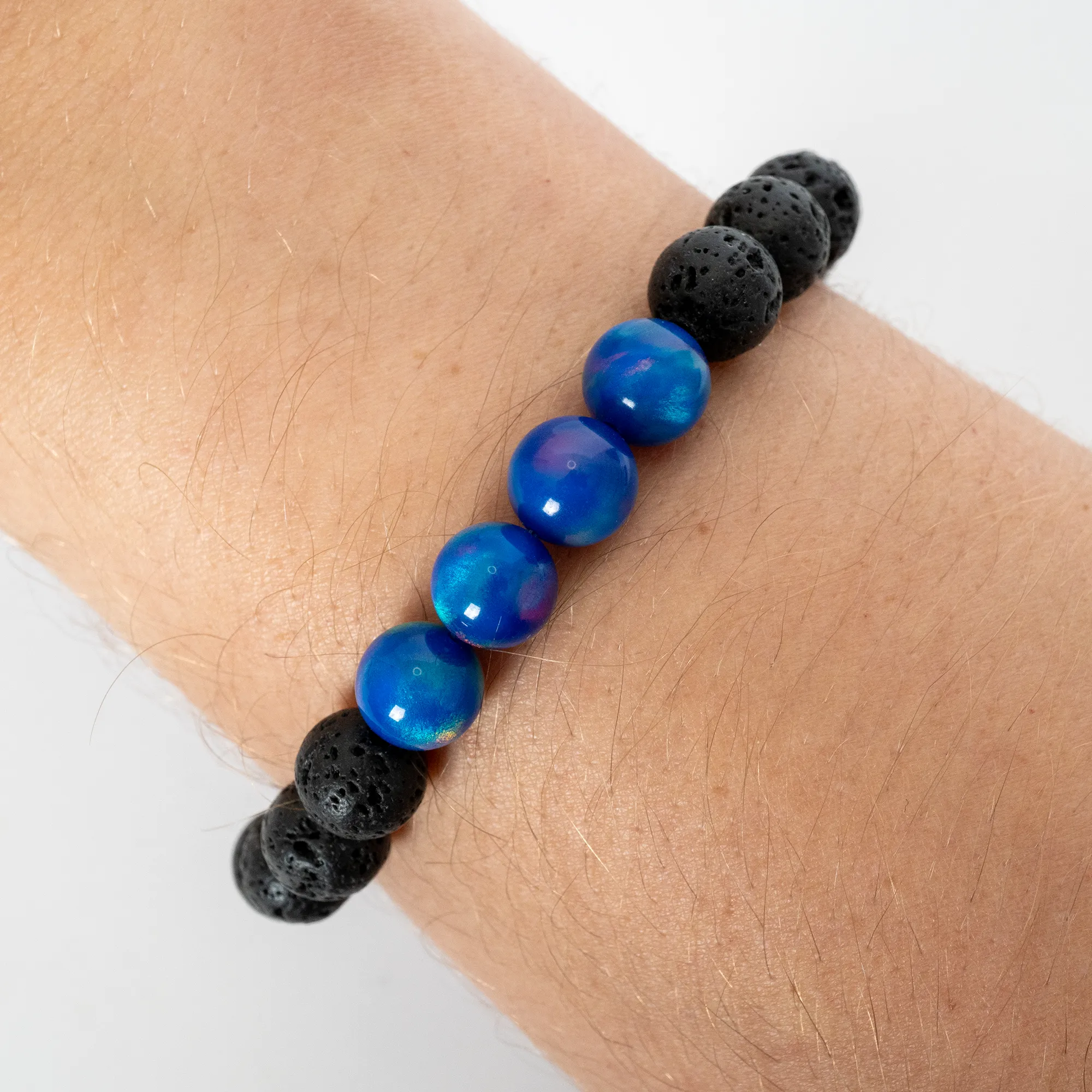 Twilight Opalescence & Lava Stone Beaded Bracelet
