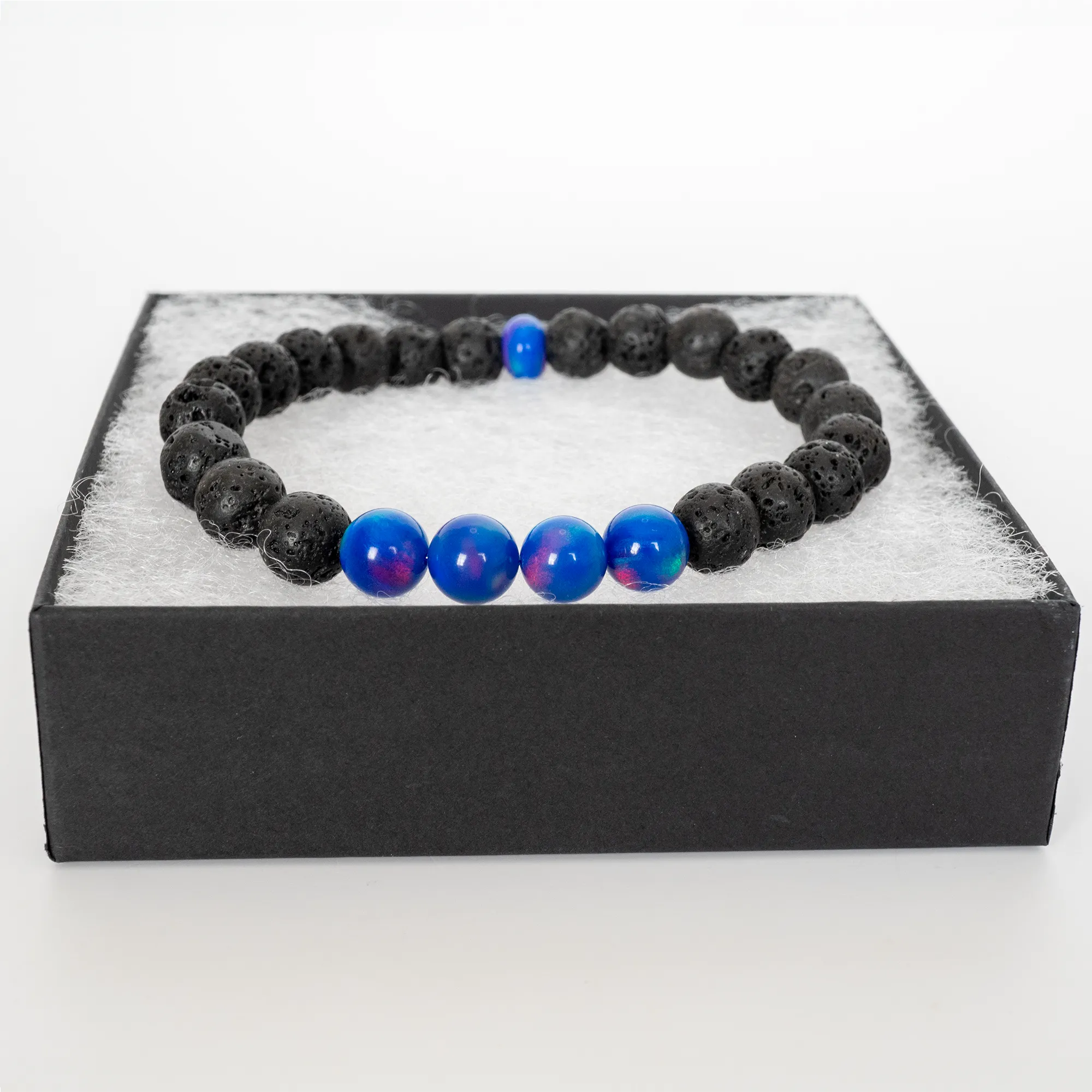 Twilight Opalescence & Lava Stone Beaded Bracelet