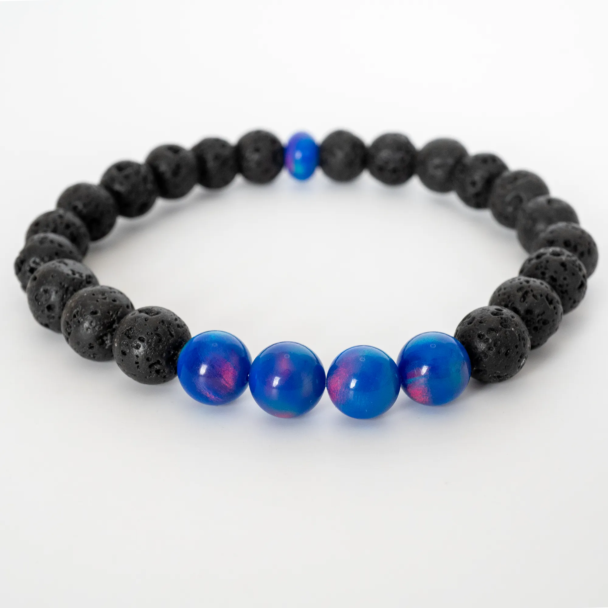 Twilight Opalescence & Lava Stone Beaded Bracelet