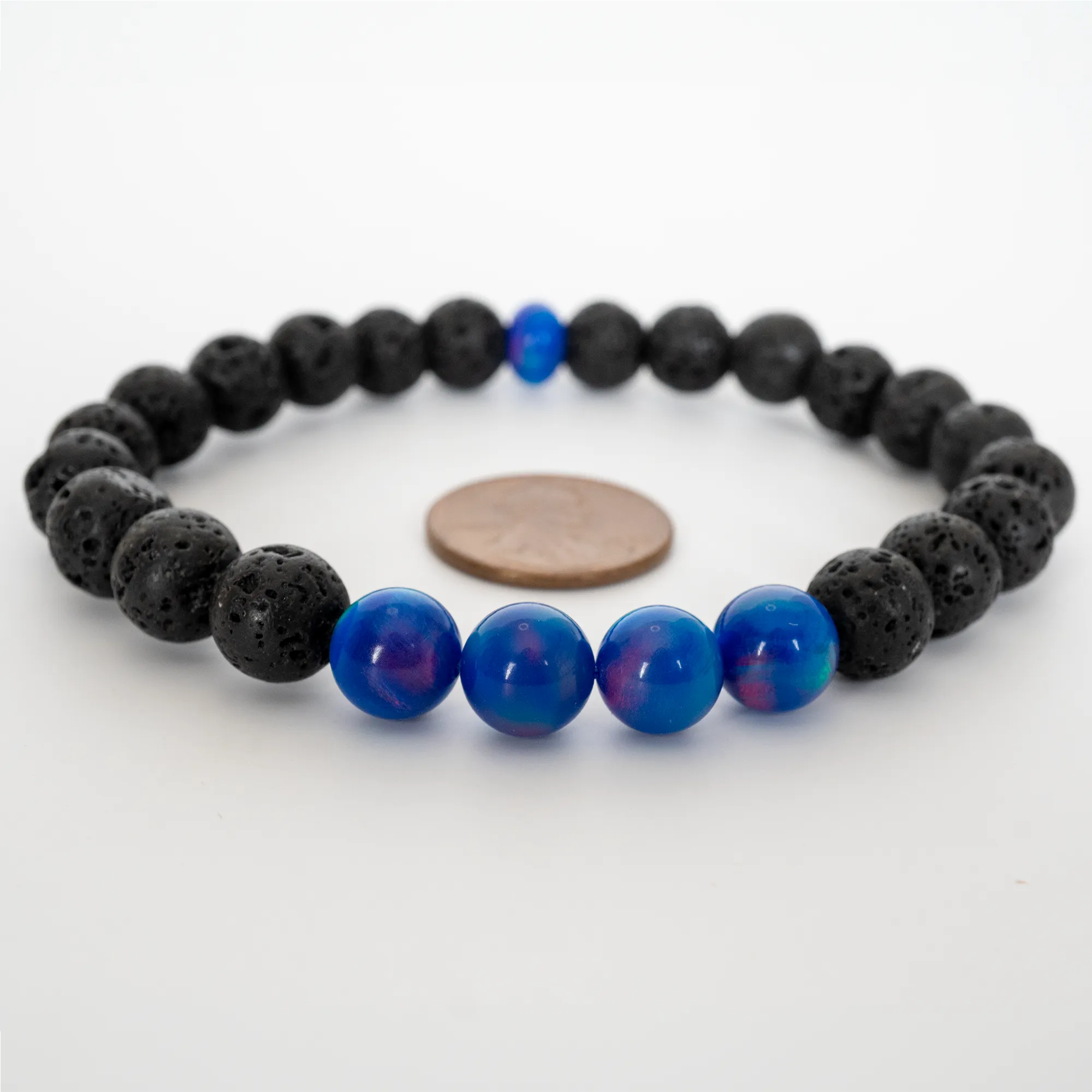 Twilight Opalescence & Lava Stone Beaded Bracelet