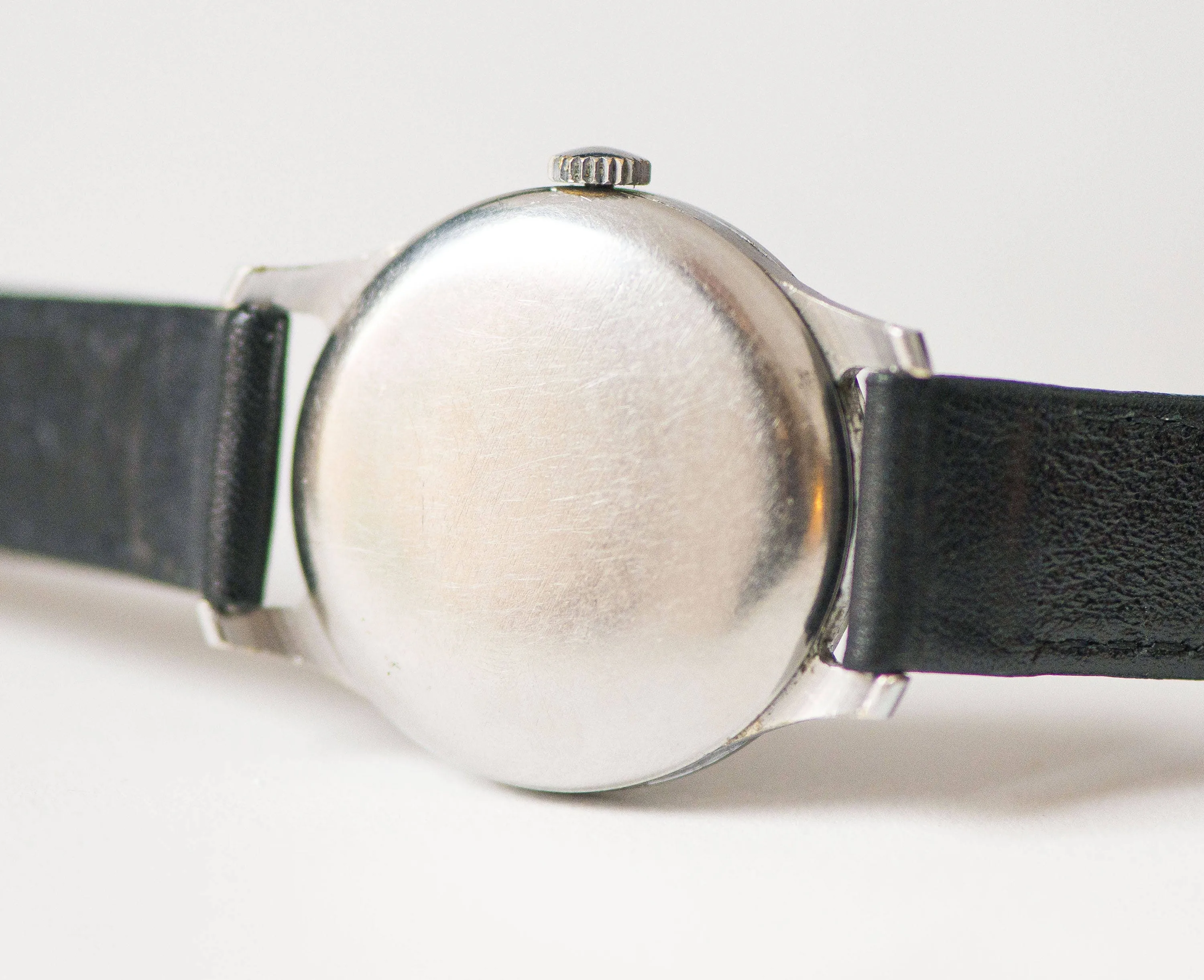 Unique men's watch Pobeda vintage, mid century watch unisex, geometrical pattern black watch rare, boyfriend watch, new premium leather band