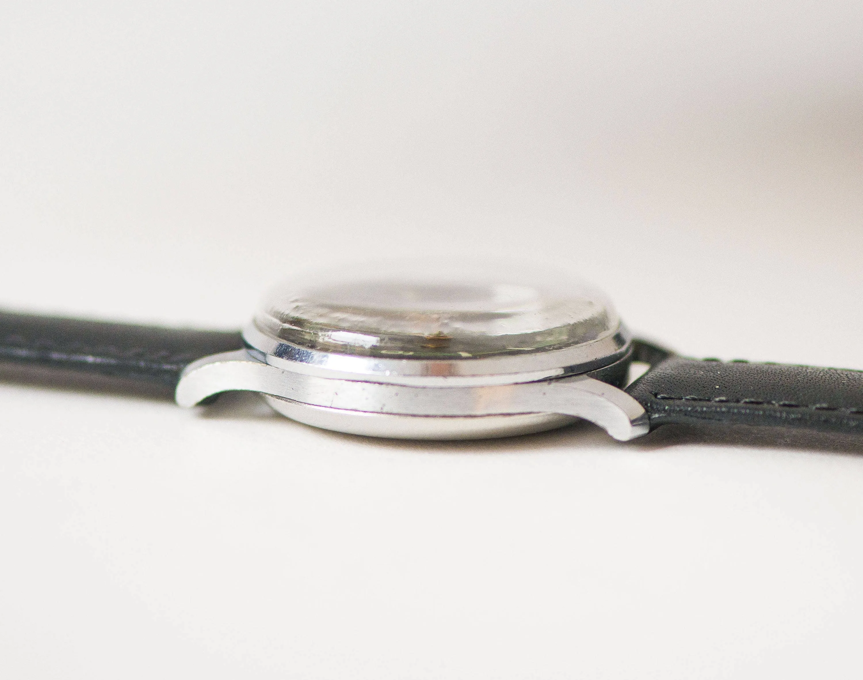 Unique men's watch Pobeda vintage, mid century watch unisex, geometrical pattern black watch rare, boyfriend watch, new premium leather band
