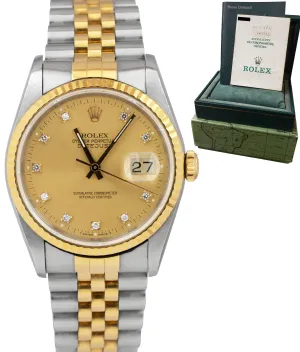 UNPOL. Rolex DateJust 36mm Champagne Diamond Two-Tone Gold Watch 16233 B P