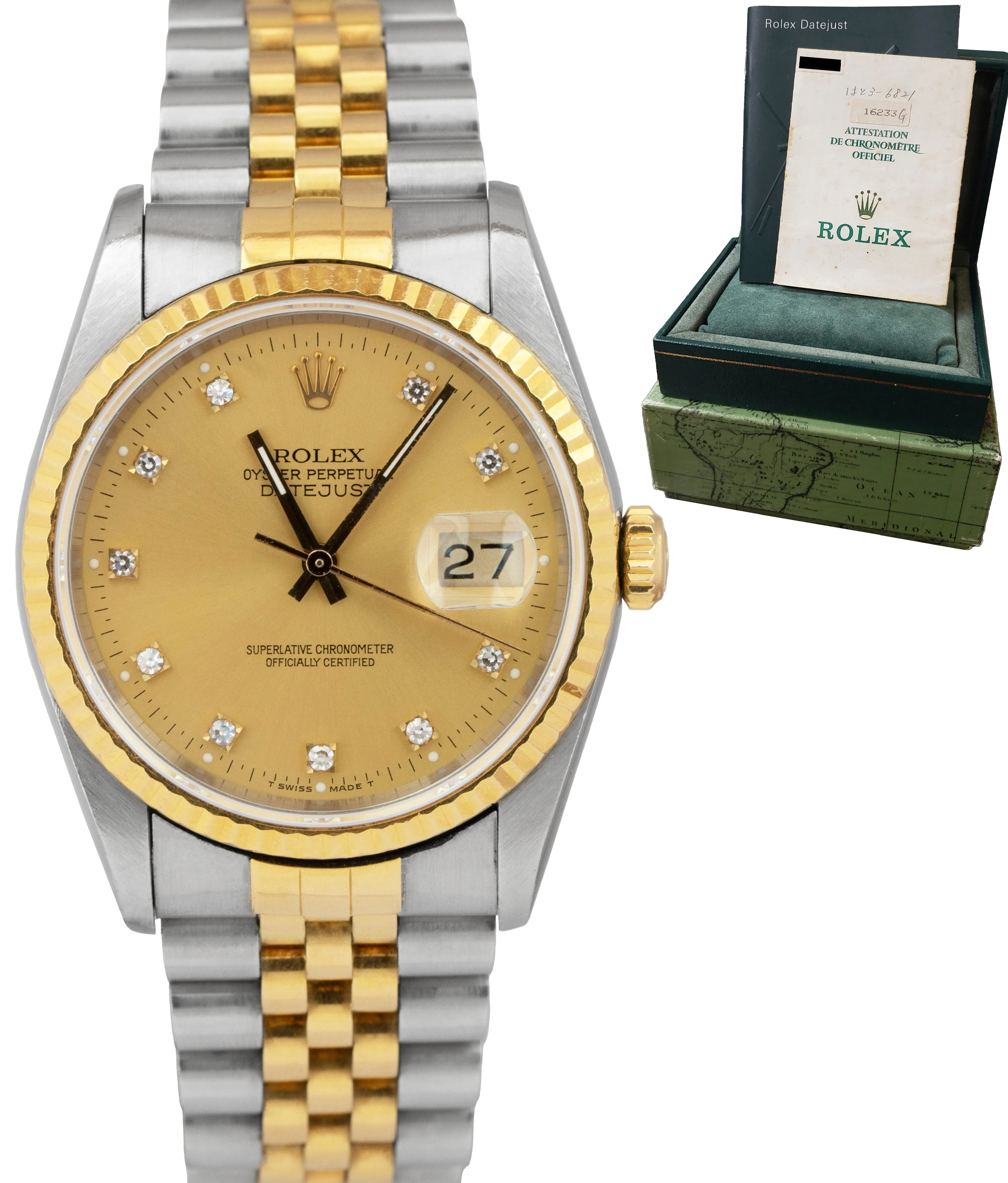 UNPOL. Rolex DateJust 36mm Champagne Diamond Two-Tone Gold Watch 16233 B P