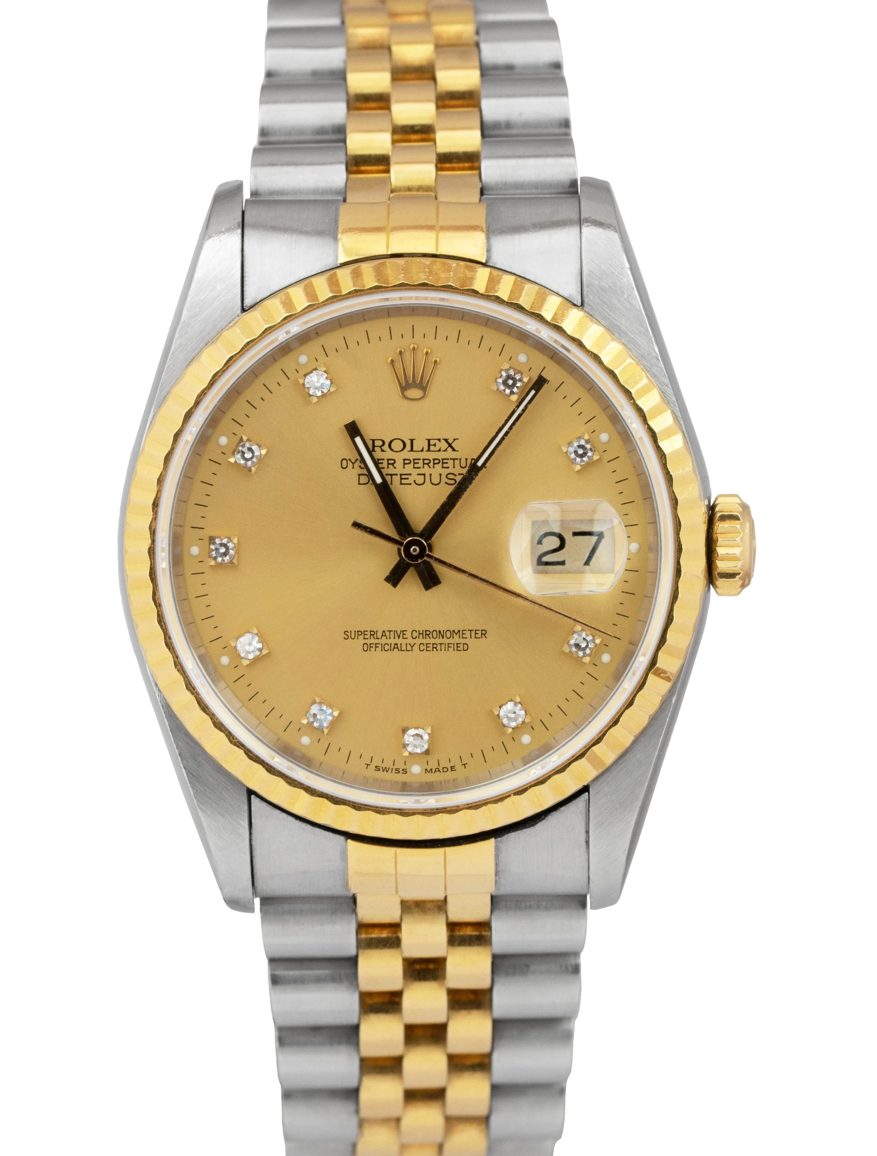 UNPOL. Rolex DateJust 36mm Champagne Diamond Two-Tone Gold Watch 16233 B P