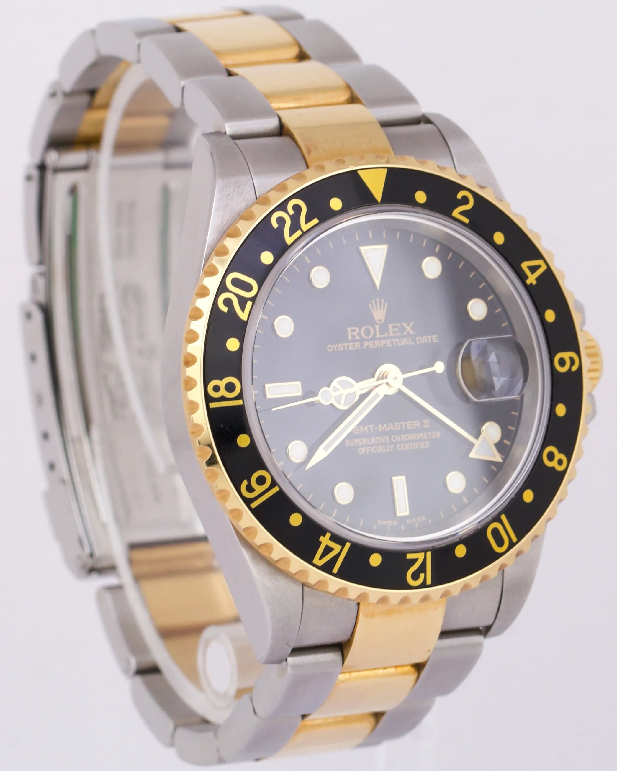 UNPOLISHED Rolex GMT-Master II NO-HOLES Black PAPERS 18K Gold 40mm 16713 BOX