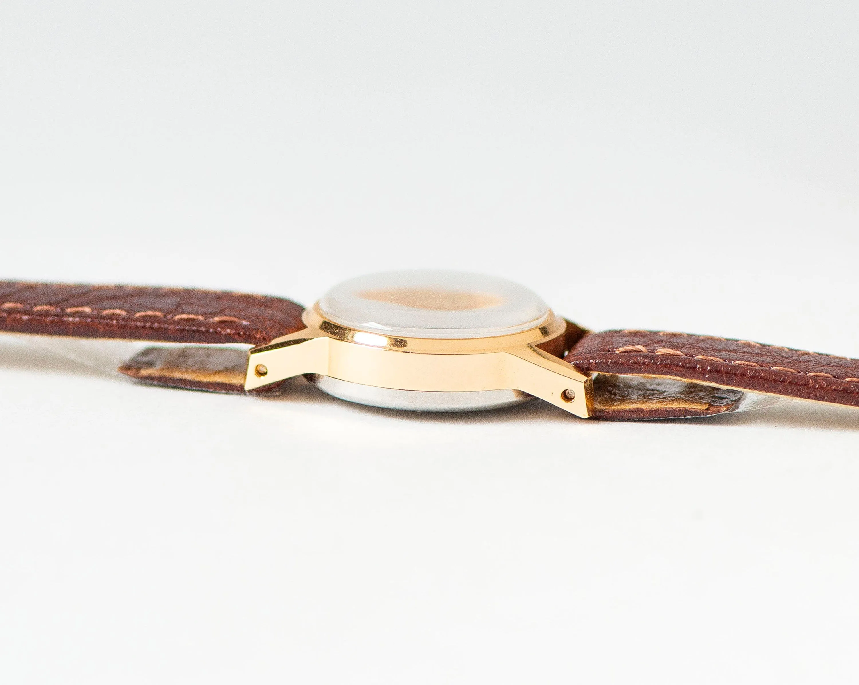 Unused lady's watch Glory gold plated, petite lady's watch vintage, classic wristwatch gift, jewelry for women rare new premium leather band