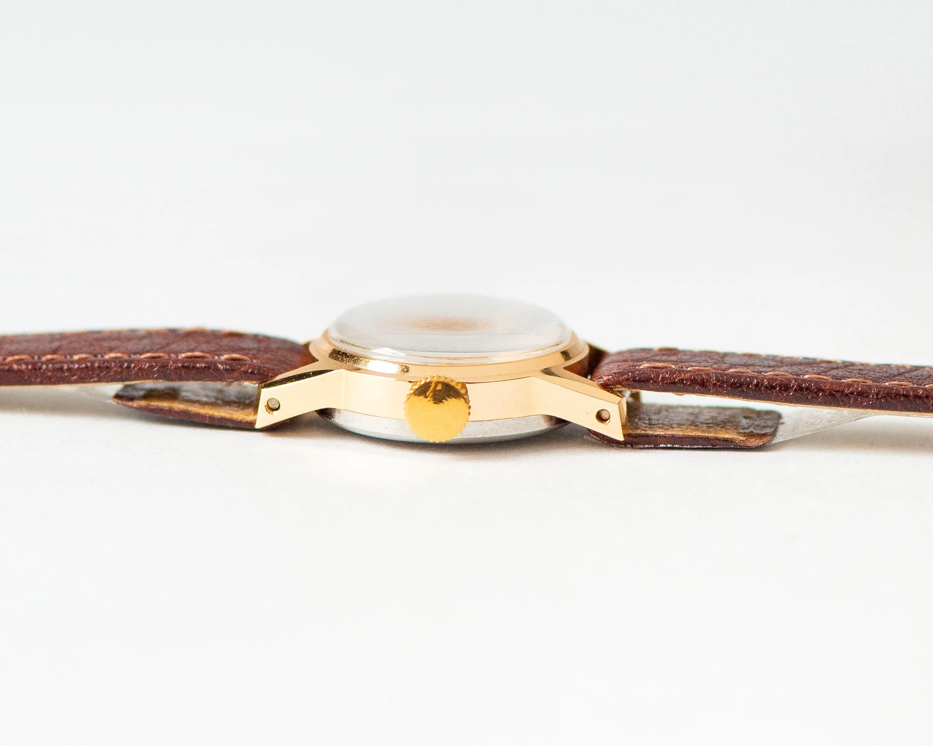 Unused lady's watch Glory gold plated, petite lady's watch vintage, classic wristwatch gift, jewelry for women rare new premium leather band