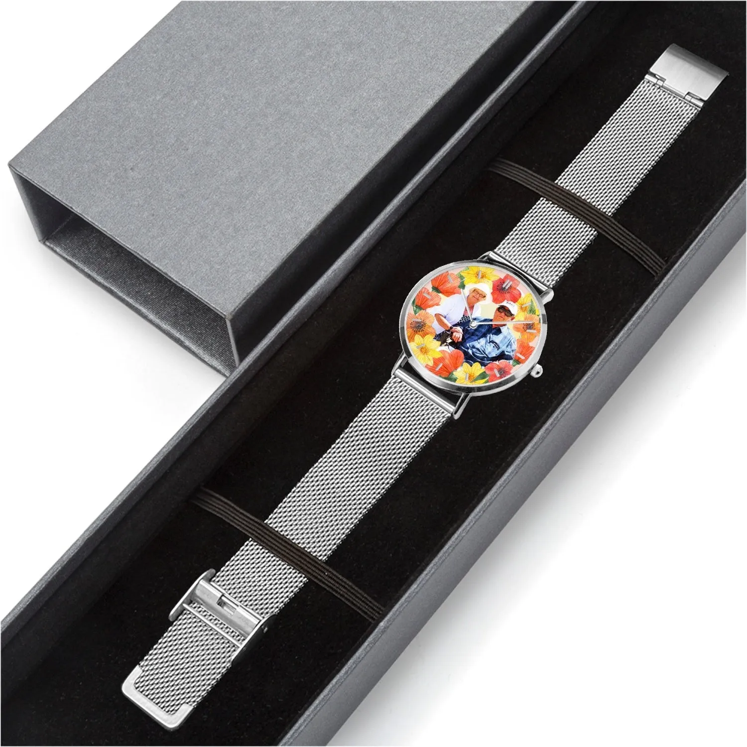 Vacay Couple w Tropical flowers. Fashion Ultra-thin Stainless Steel Quartz Watch (With Indicators)