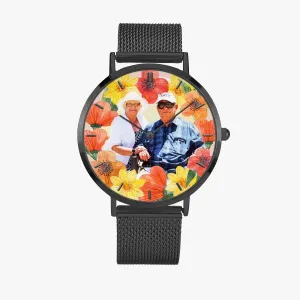 Vacay Couple w Tropical flowers. Fashion Ultra-thin Stainless Steel Quartz Watch (With Indicators)