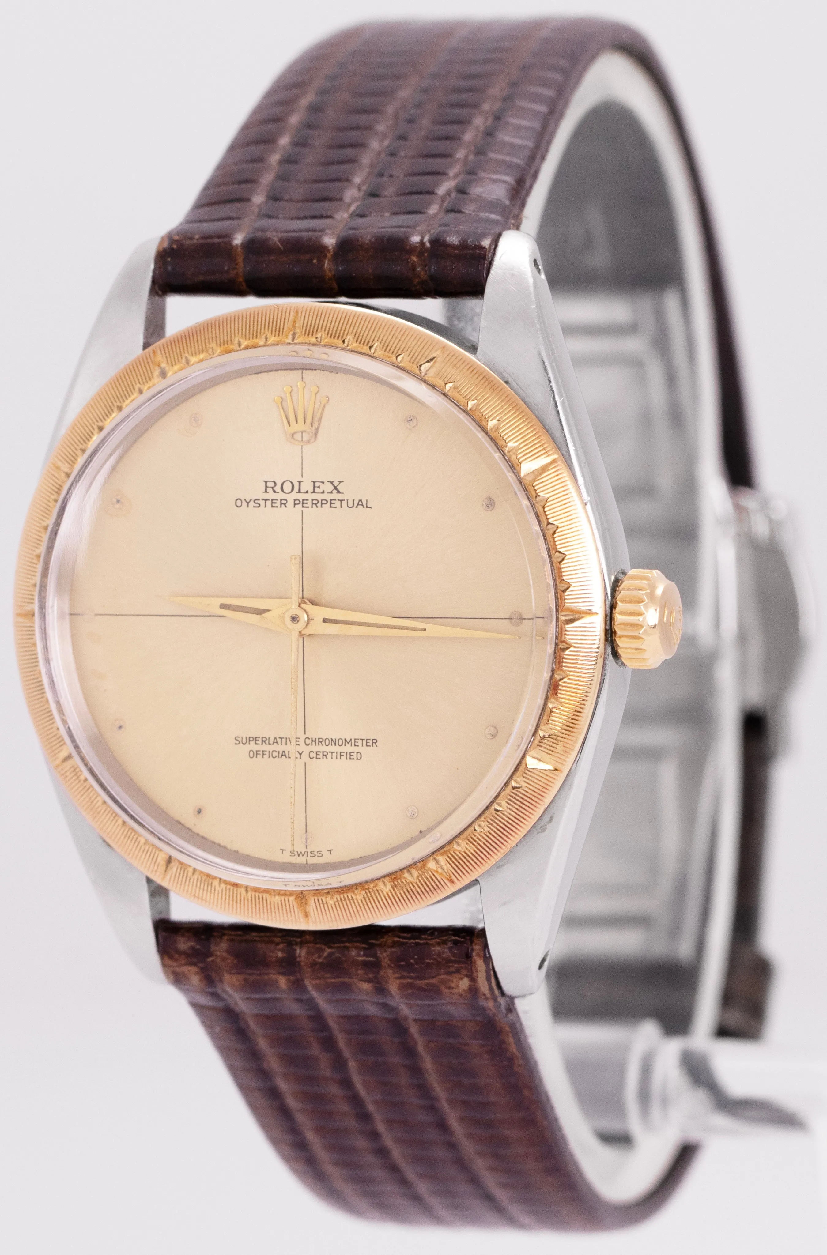 Vintage 1965 Rolex Oyster Perpetual Zephyr 34mm Two-Tone Champagne Watch 1008