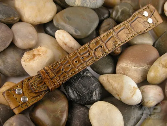 Vintage Golden Brown Alligator Leather For IWC Big Pilot Watches, B-Uhr Deployant