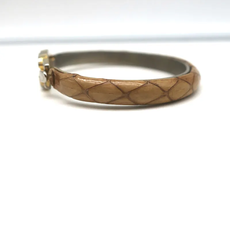 Vintage Gucci GG Bangle Bracelet Tan Snakeskin 24k Gold-Plated