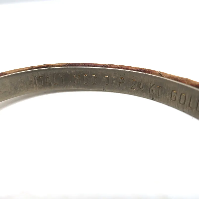 Vintage Gucci GG Bangle Bracelet Tan Snakeskin 24k Gold-Plated