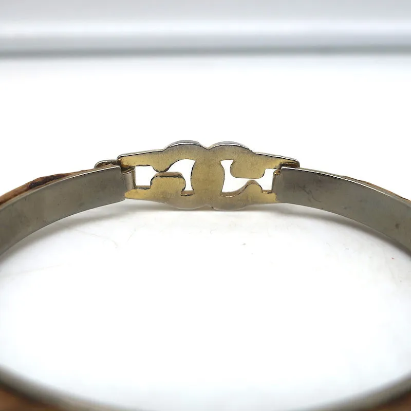 Vintage Gucci GG Bangle Bracelet Tan Snakeskin 24k Gold-Plated