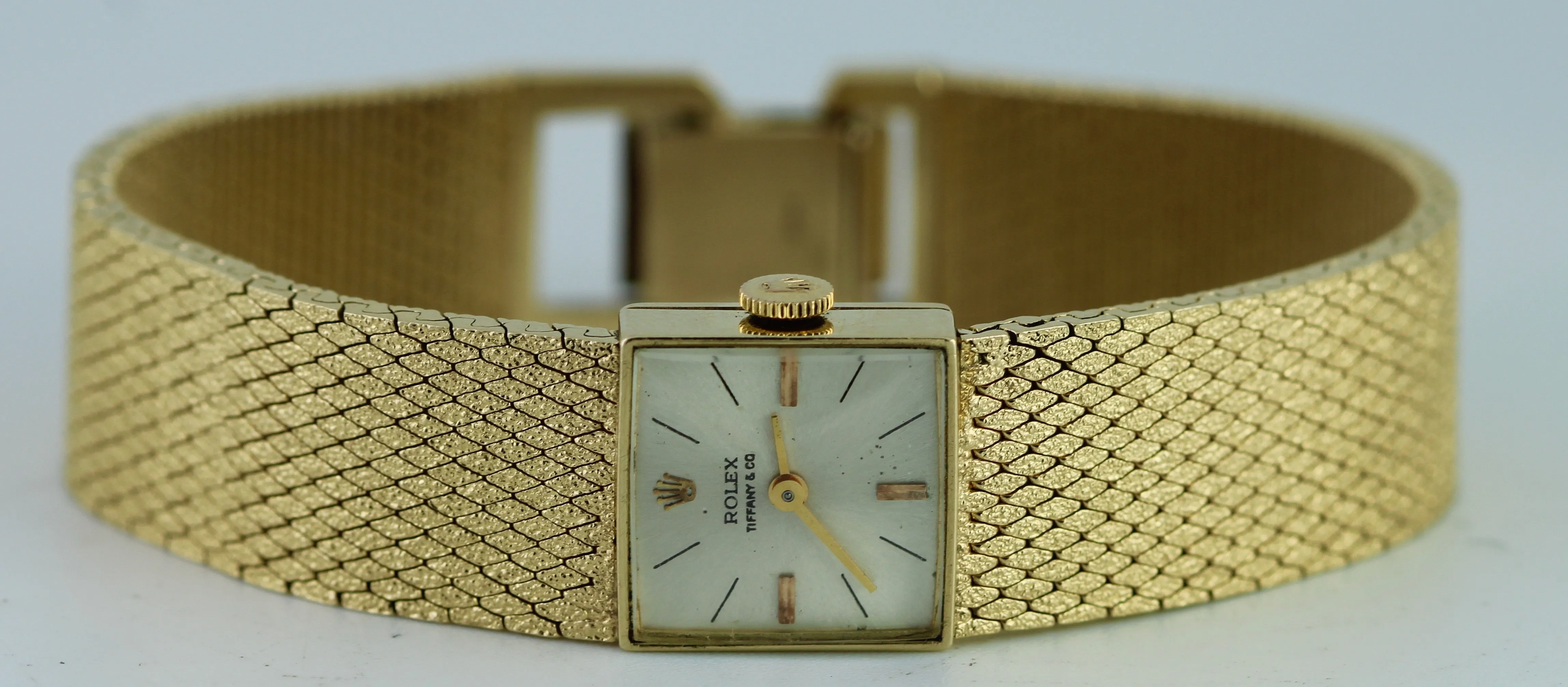 Vintage Ladies Rolex Cocktail 14K Yellow Gold 15mm Tiffany & Co Dial