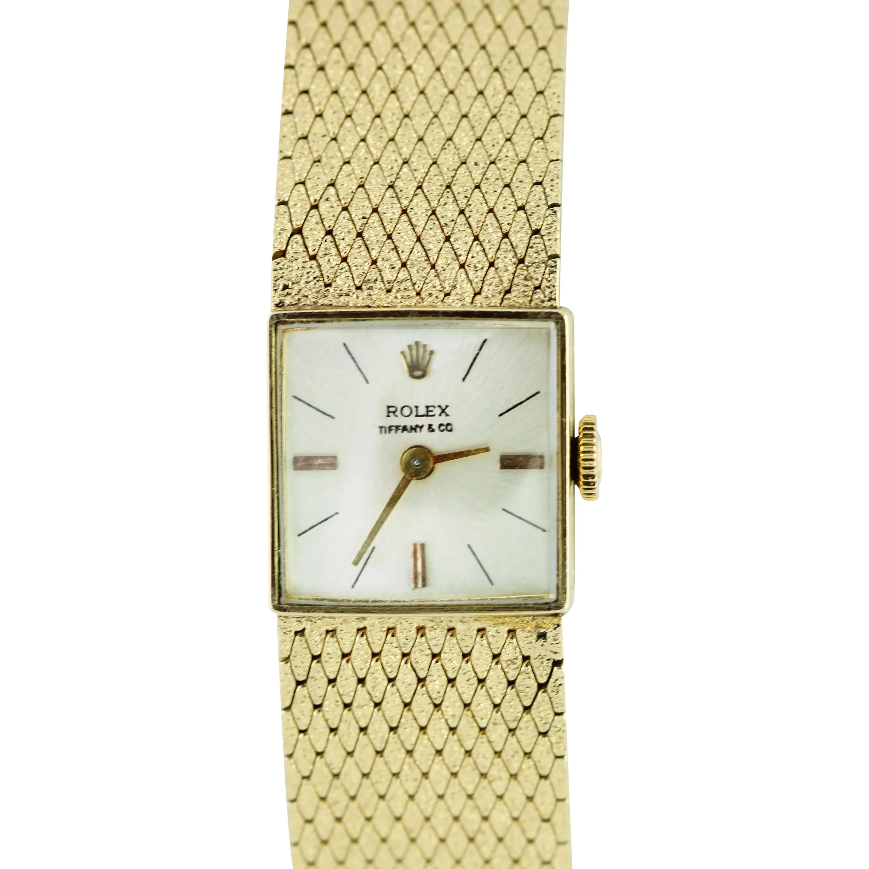 Vintage Ladies Rolex Cocktail 14K Yellow Gold 15mm Tiffany & Co Dial