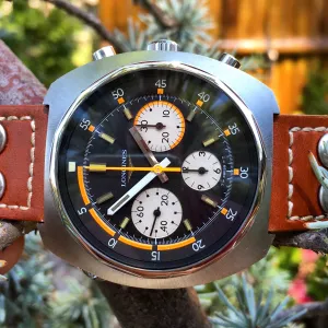 Vintage Longines 8224-4 Steel Chronograph Black Valjoux 726 Mens Watch