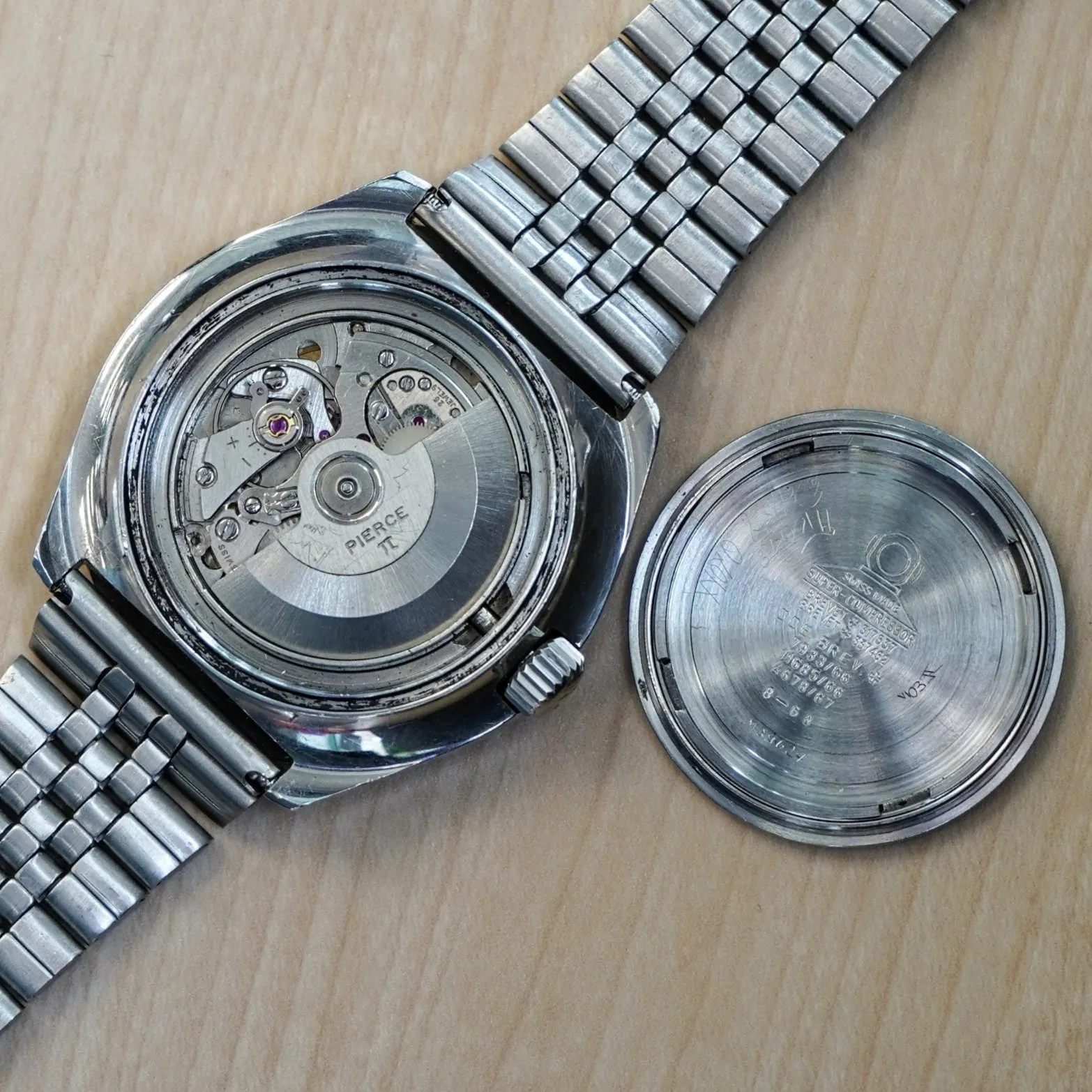 Vintage PIERCE Diver Automatic Watch 2000 Intercosmos Date Indicator Swiss Made Wristwatch ALL S.S.
