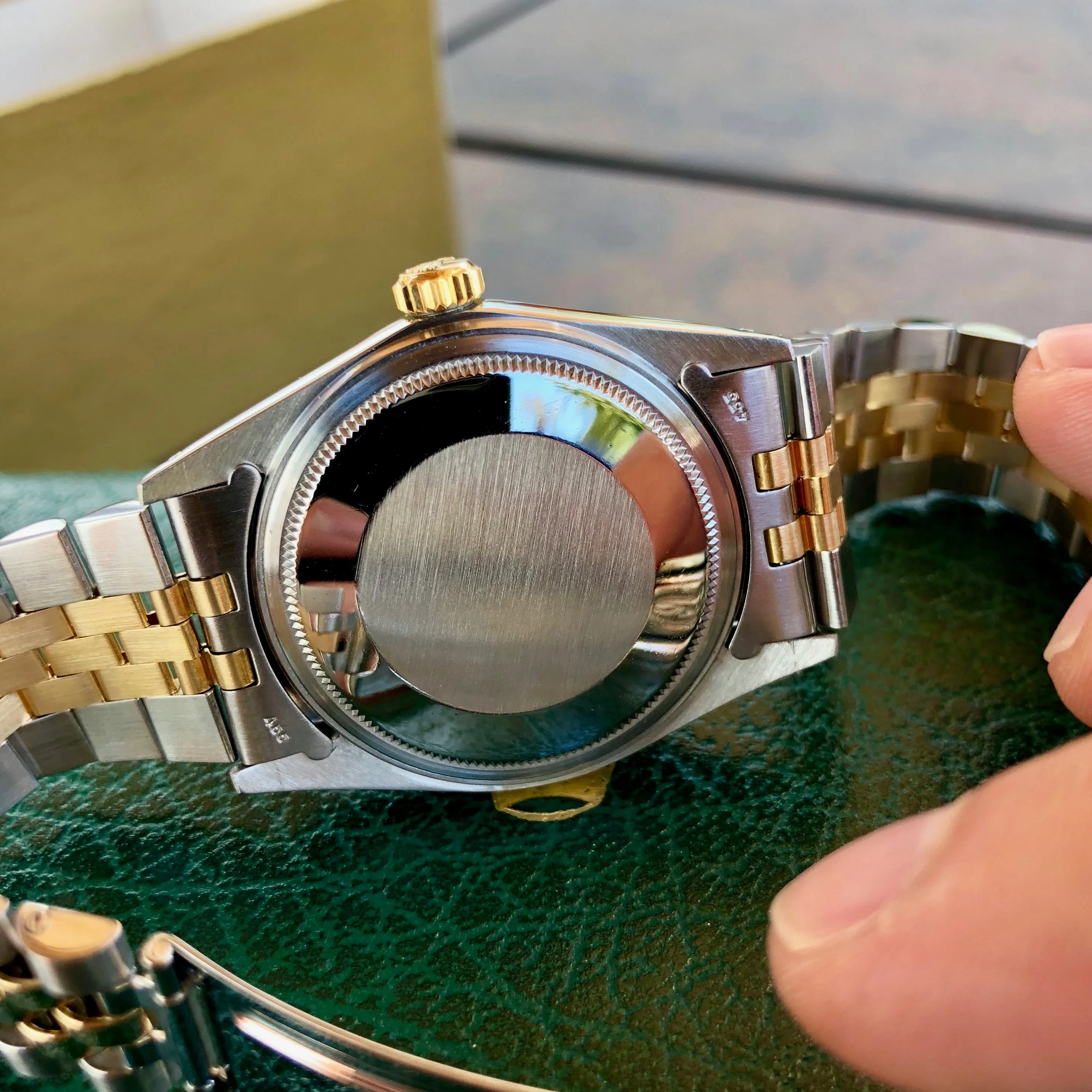 Vintage Rolex Datejust 16013 Champagne Tapestry Cal. 3035 Oyster Perpetual Two Tone Steel Gold Wristwatch Box & Papers Circa 1985