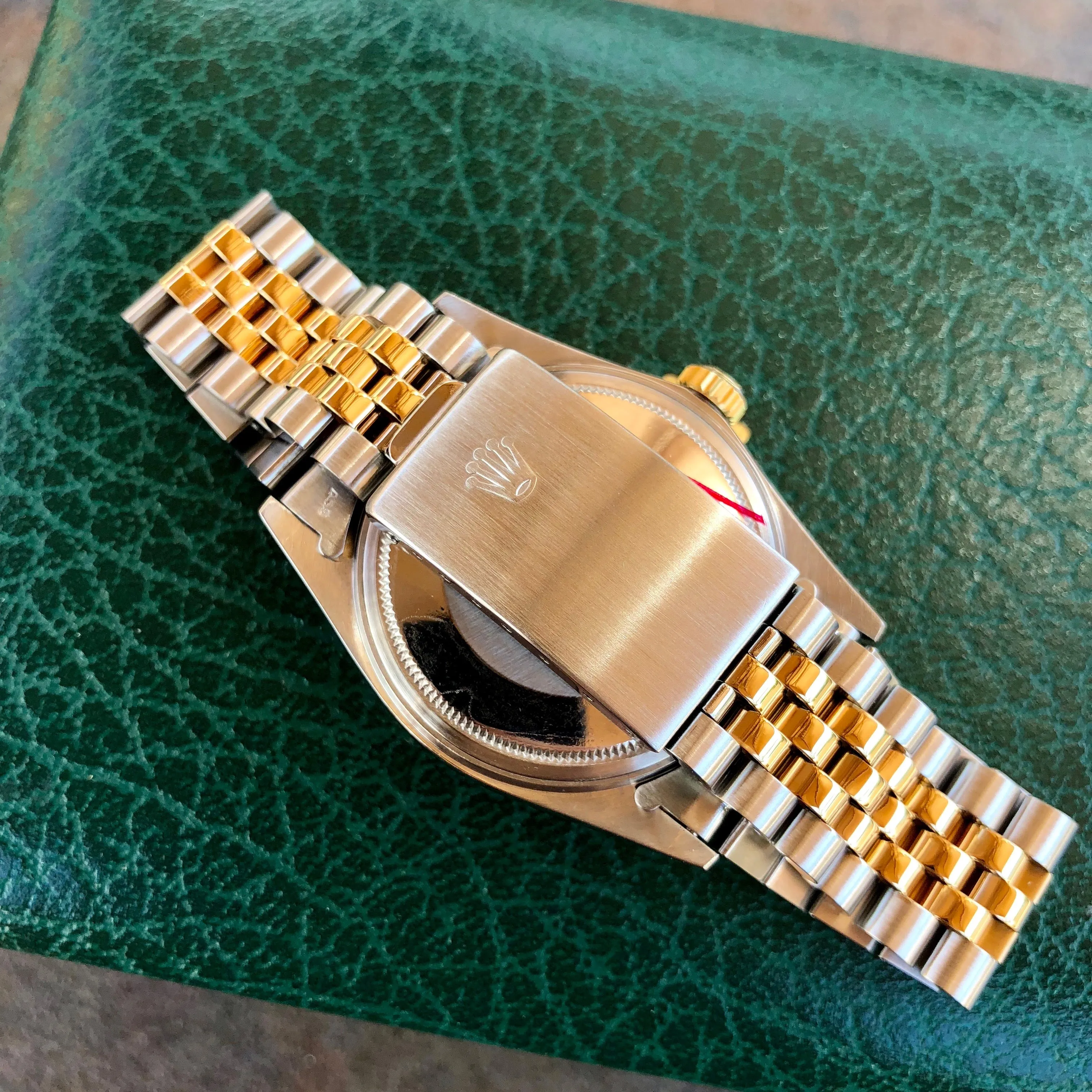 Vintage Rolex Datejust 16013 Champagne Tapestry Cal. 3035 Oyster Perpetual Two Tone Steel Gold Wristwatch Box & Papers Circa 1985