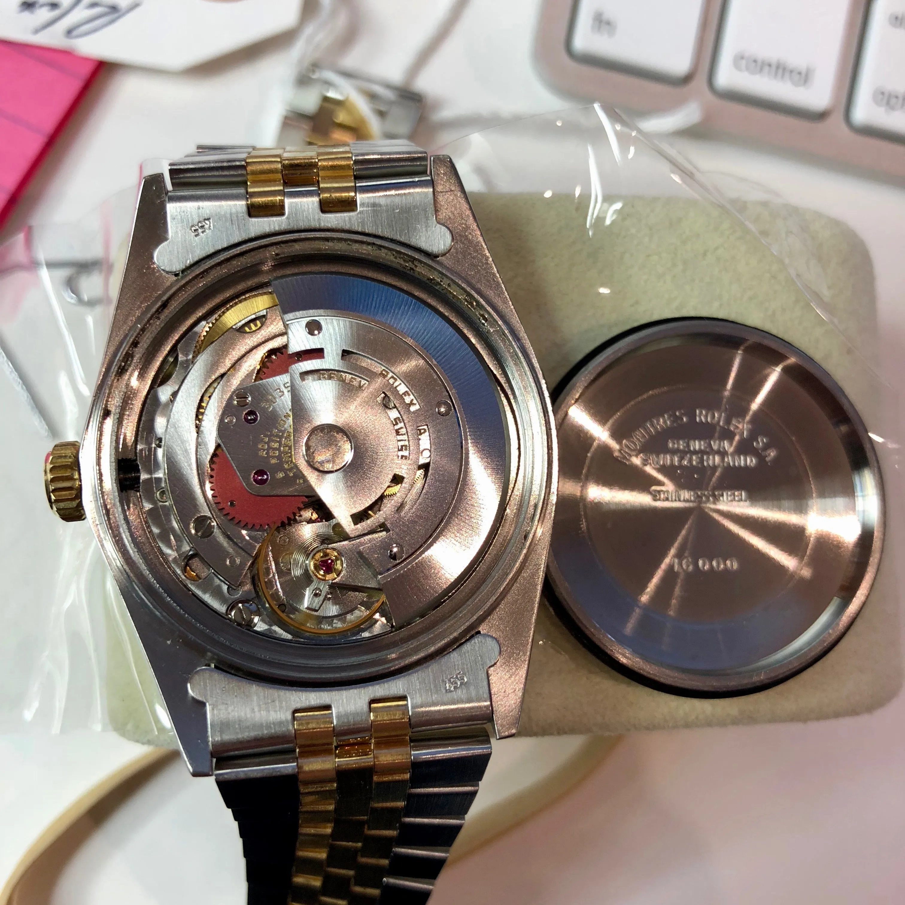 Vintage Rolex Datejust 16013 Champagne Tapestry Cal 3035 Oyster Perpetual Two Tone Steel Gold Wristwatch