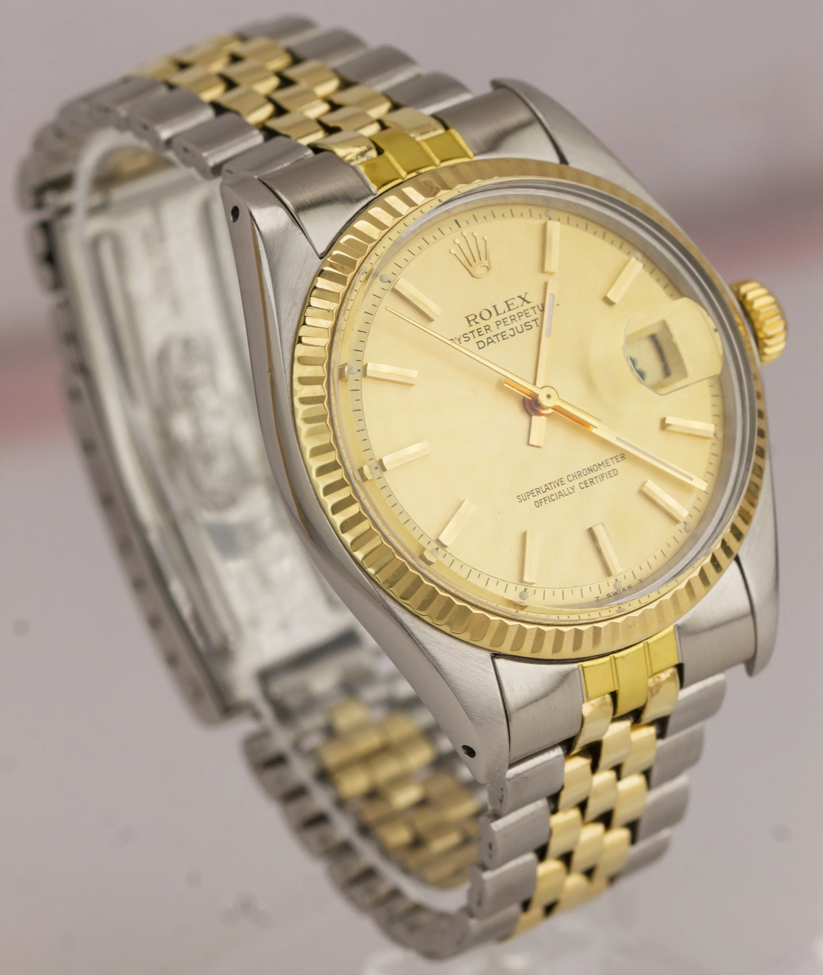 Vintage Rolex DateJust 36mm 1601 Pie Pan Two-Tone Gold Steel Jubilee Watch 16013
