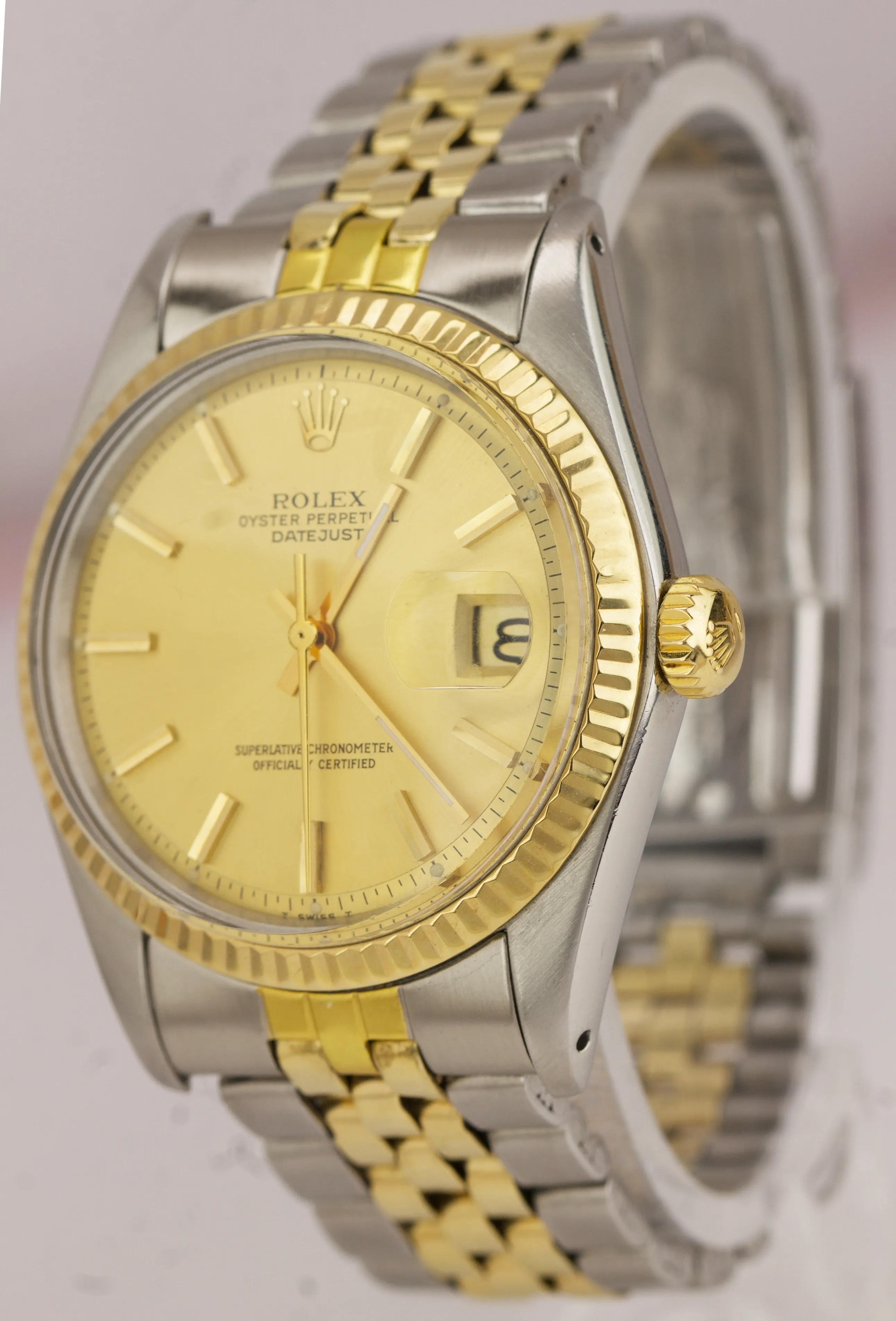 Vintage Rolex DateJust 36mm 1601 Pie Pan Two-Tone Gold Steel Jubilee Watch 16013